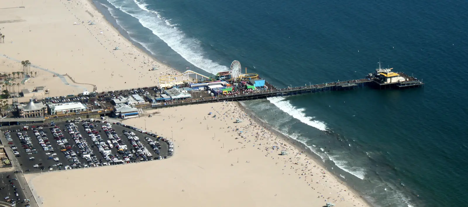 Aerial photograph of Santa Monica Pier and the coastline — community context